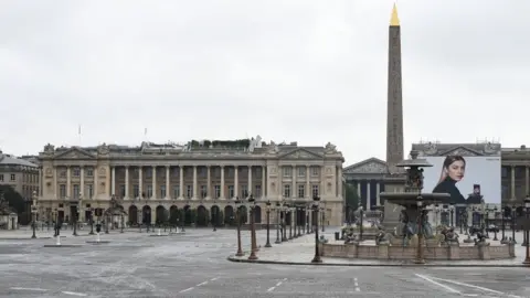 Getty Images The Concorde square without traffic as the lockdown continues due to coronavirus on May 9, 2020 in Paris, France