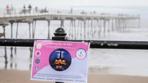 Redcar and Cleveland Council Sign explaining the ribbons on the pier