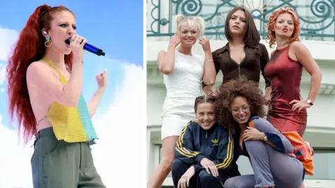 PA Jess Glynne (first appearance, Now 87) and the Spice Girls (first appearance, Now 34)