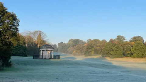 Frosty scene in Mote Park in Maidstone in Kent