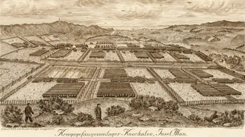 www.knockaloe.im An etching of Knockaloe Internment Camp, Isle of Man