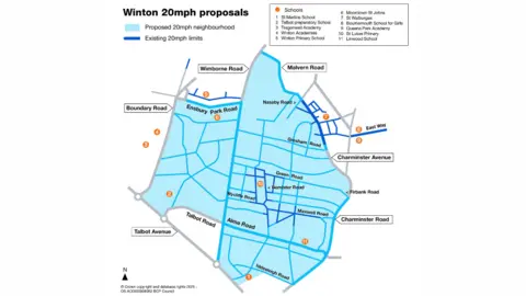 BCP Council A map of the proposed new 20mph zone.