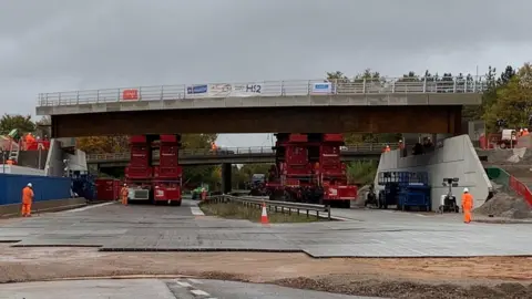 Highways England HS2 bridge being lowered