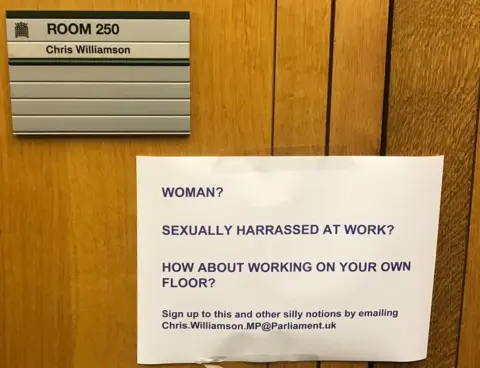 Twitter Notice put on Chris Williamson's door