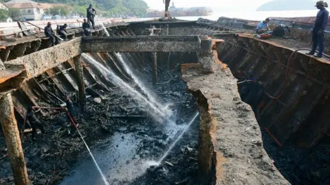 Sri Lanka Navy  The wreck of the British World War Two ship the SS Sagaing after it was floated by Sri Lanka's navy