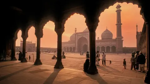 Getty Images The courtyard of Jama Masjid at sunrise