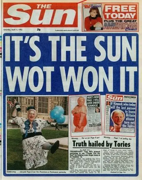 The Sun / News Licensing The Sun front page from 11 April 1992. The headline is "It's the Sun wot won it"
