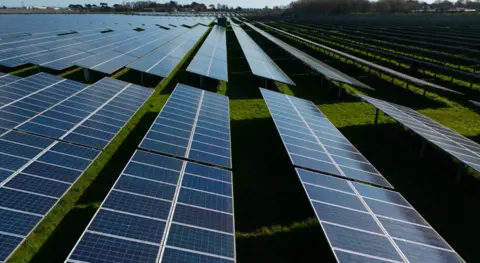 Solar panels in a field