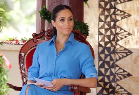 PA The Duchess of Sussex during a visit to dedicate a forest reserve to the Queen's Commonwealth Canopy, at Tupou College on the second day of the royal couple's visit to Tonga