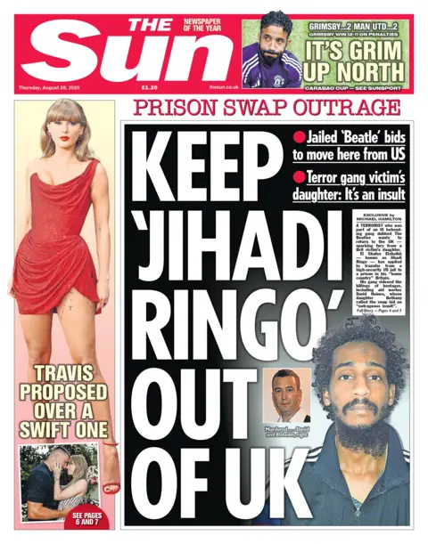The headline on the front page of the Sun reads: "Keep 'Jihadi Ringo' out of UK".