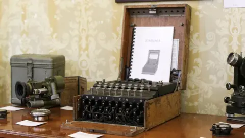 Reuters An Enigma cipher machine is on display at an auction house in Bucharest, Romania, July 11, 2017