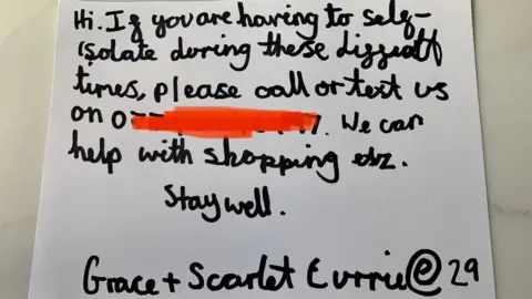 Ali Currie A handwritten note that was posted through doors in West Dulwich, south London