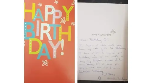 Leah O'Brien birthday card signed by Gareth Bronte