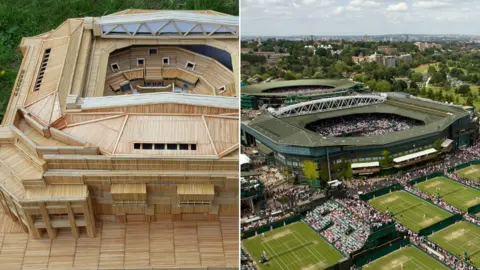 BBC / PA Toothpick replica of Wimbledon and the real Wimbledon