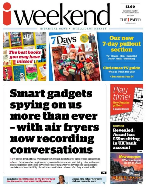 The i front page highlights warnings that smart gadgets are spying on the public.