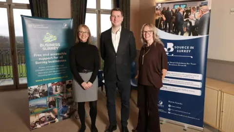 Source in Surrey lanches with Matt Furniss (centre) alongside Charlotte Webb (Surrey Chambers) and Dawn Redpath (SCC Director for Economy and Growth).