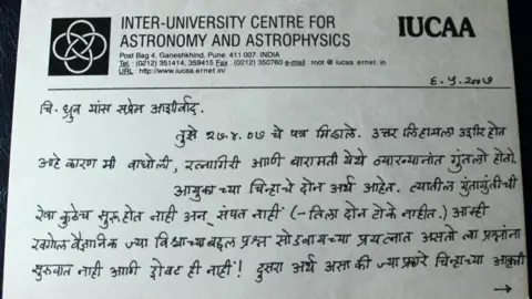 Arvind Paranjpye, Director, Nehru Planetarium, Mumbai A letter written in the Marathi language by Jayant Narlikar