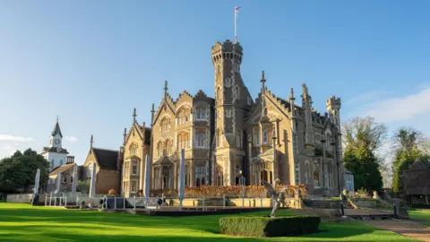 A general view of Oakley Court, a 19th Century gothic mansion, taken on a fine, clear day.