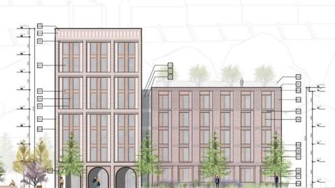 Image showing plans for two multi-story buildings - representing the plans