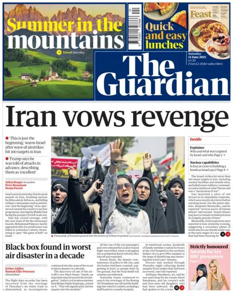 The front page of the Guardian