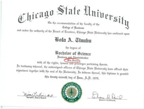 Chicago State University Bola Tinubu's CSU Diploma