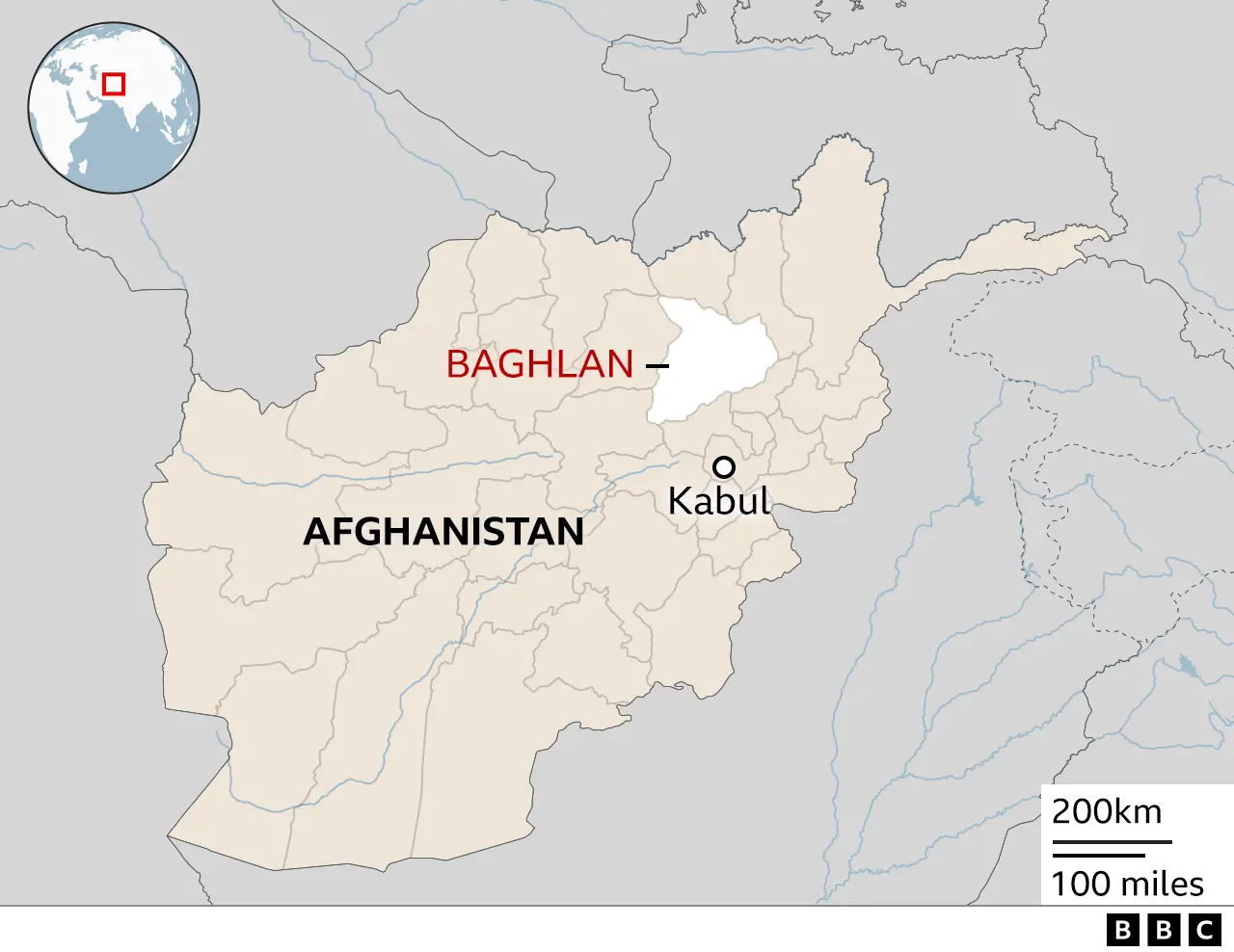 BBC Map of Afghanistan highlighting Baghlan