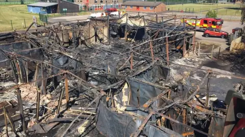 Derbyshire Fire and Rescue Service Shell of school left after fire