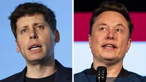 Split composite image of Sam Altman and Elon Musk