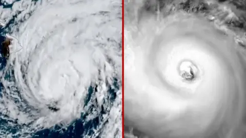 Two satellite images of hurricanes 