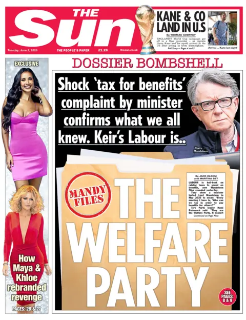 "The welfare party" reads the headline on the front page of the Sun.