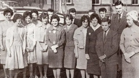 Dumfries and Galloway College A black and white picture of students outside the Dumfries and Galloway College in Dumfries from 1961