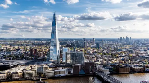An aerial view of The Shard and the borough of Southwark.