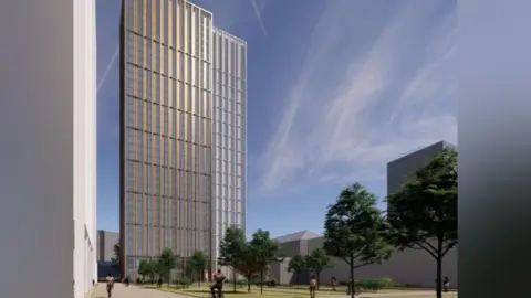 Fuse Studios Ltd A visualisation of what the flats could look like. Featuring a field and tree lined pavement