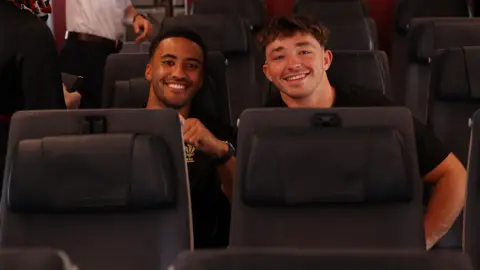 Keelan Giles and Dan Edwards on the way to Japan with Wales