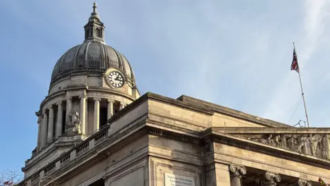 Nottingham's Council House building in the city centre, seen from street level