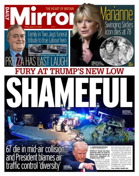 Daily Mirror front page 31 January 2025