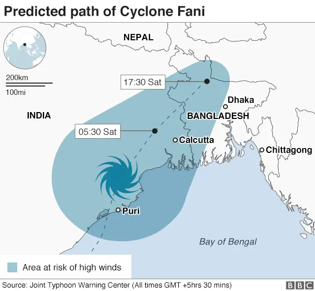 Map of Cyclone Fani