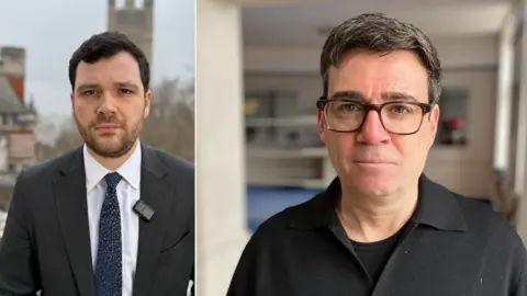 The BBC’s Henry Zeffman on the left of the screen. Mayor of Greater Manchester, Andy Burnham on the right of the screen.