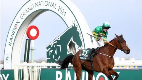 Getty Images Randox branding behind Grand National rider