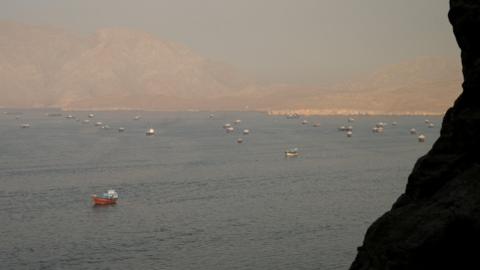 Vessels at the Strait of Hormuz as seen from Musandam, Oman