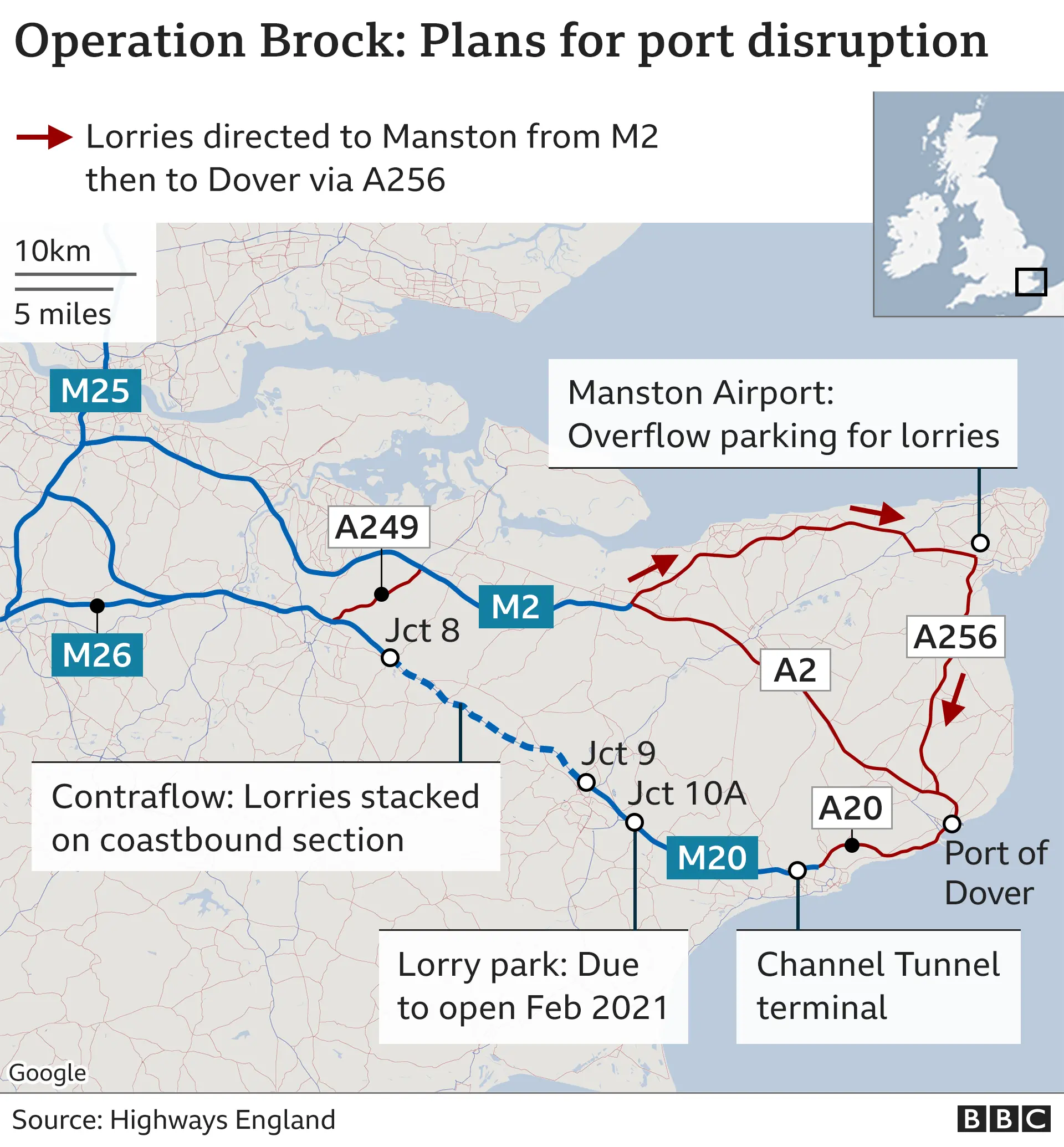 Map showing how Operation Brock works