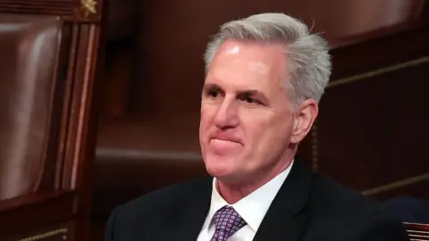 Getty Images Kevin McCarthy reacts during Wednesday's votes