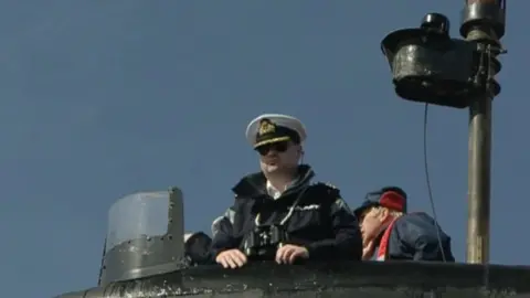 Steve Aiken on board a Royal Navy submarine