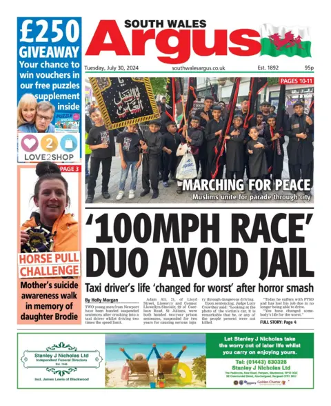 South Wales Argus Front page of the South Wales Argus