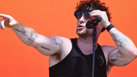 Tom Grennan performing on the Other Stage at Glastonbury Festival 2023