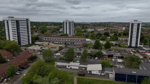 A drone shot of a housing estate