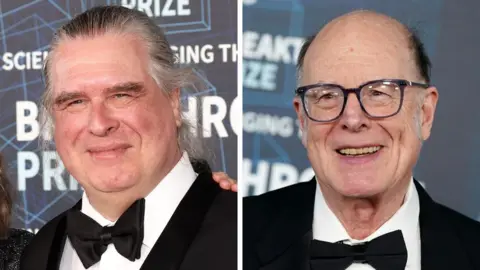 Getty Images / Invision via AP Gilles Brassard (L) and Charles Bennett in a composite image, both wearing dark jackets, white shirts and black bow ties.