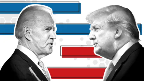 BBC Headshots of Joe Biden and Donald Trump facing each other