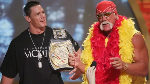 Getty Images WrestleMania champion John Cena and Hulk Hogan during 2005 Teen Choice Awards - Show at Gibson Amphitheatre in Universal City, California, United States. 