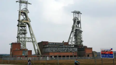 A general view of the headstocks at the derelict Clipstone Colliery near Mansfield